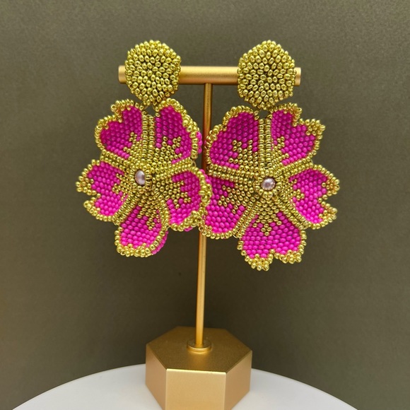 Elegant Chic Beaded Flower Earrings - Boho Chic Flower Earrings - Picture 3 of 8